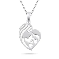 hjärta mor och barn halsband i silver med hängen i silver
