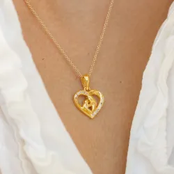 hjärta mor och barn halsband i förgyllt silver med hängen i förgyllt silver