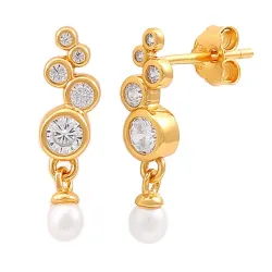 Hultquist Sienna pärla örhängen i förgyllt silver vit zirkon