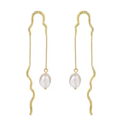 Nava Raja  långa pärla kedja örhängen i förgyllt silver