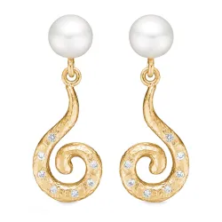 Studio Z Curiosity pärla örhängestift i förgyllt silver vit zirkon