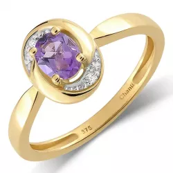 lila ametist ring i 9 karat guld med rhodium