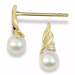 pärla örhängen i 9 karat guld med zirkon - Gold Collection