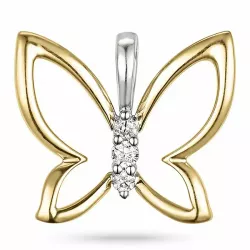 fjärilar diamant hängen i 14  carat guld- och vitguld 0,05 ct