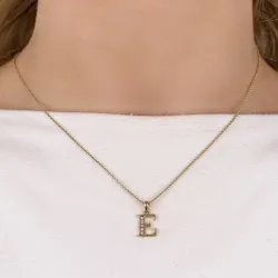 bokstav e hängen i 14  carat guld 0,05 ct