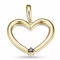 hjärta sort diamant hängen i 14  carat guld 0,03 ct