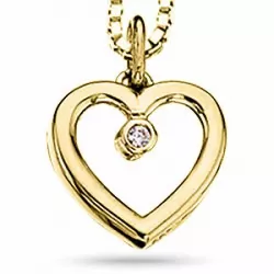 Scrouples hjärta halskedja med berlocker i 8 karat guld med rhodium med forgylld silverhalskedja vit zirkon