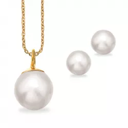 Scrouples pärla set med örhängen och hängen i förgyllt silver