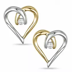 hjärta diamant örhängestift i 14 karat guld och vitguld med diamant 