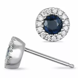 runda safir rosettörhängestift i 14 karat vitguld med diamant och safir