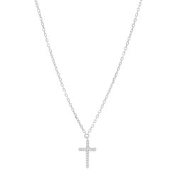 NORDAHL ANDERSEN kors hängen med kedja i rhodinerat silver vit zirkon