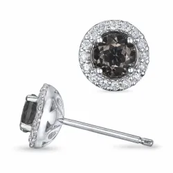 runda kvarts diamantörhängen i 14 karat vitguld med diamant och kvarts 