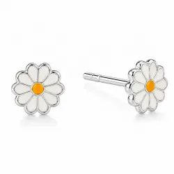 Små Aagaard blomma örhängen i silver vit emalj gul emalj