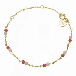 Aagaard armband i förgyllt silver röd agat rosa månsten