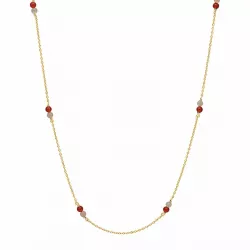 Aagaard halsband i förgyllt silver röd agat rosa månsten