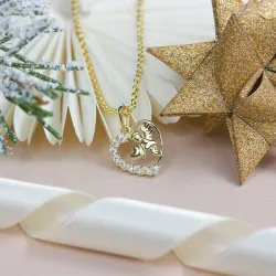 11 mm Støvring Design hjärta zirkon hängen i 8 karat guld med forgylld silverhalskedja vit zirkon