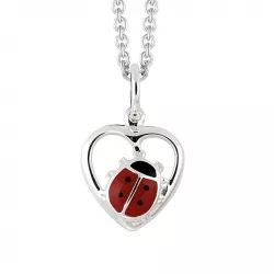 Støvring Design nyckelpiga halskedja med berlocker i silver röd emalj