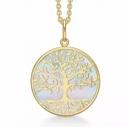 Støvring Design livets träd halskedja med berlocker i 8 karat guld med forgylld silverhalskedja