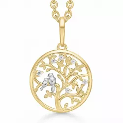 Støvring Design livets träd halskedja med berlocker i 8 karat guld vit zirkon