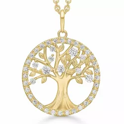 20 mm Støvring Design livets träd halskedja med berlocker i 8 karat guld med forgylld silverhalskedja vit zirkon