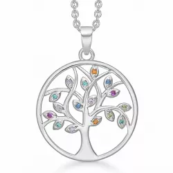 Støvring Design livets träd zirkon halskedja med berlocker i silver multifärgat zirkon
