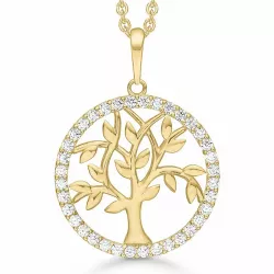 20 mm Støvring Design livets träd zirkon hängen med halskedja i 8 karat guld med forgylld silverhalskedja vit zirkon