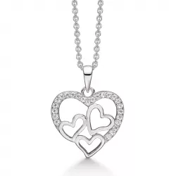 Støvring Design hjärta halskedja med berlocker i rhodinerat silver vit zirkon