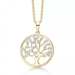 Støvring Design livets träd halskedja med berlocker i forgylld silverhalskedja vit zirkon