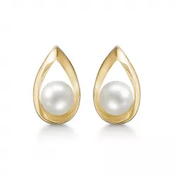 Støvring Design droppformad pärla örhängen i 14 karat guld