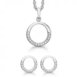 Støvring Design runt smycke set i rhodinerat silver vit zirkon