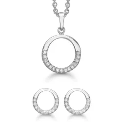 Støvring Design runt smycke set i rhodinerat silver vit zirkon