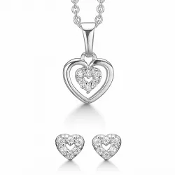 Støvring Design hjärta set med örhängen och halsband i rhodinerat silver vita zirkoner