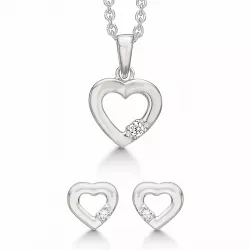 Støvring Design hjärta smycke set i rhodinerat silver vita zirkoner