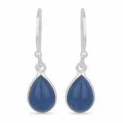 Droppformad blå calcedonit örhängen i silver