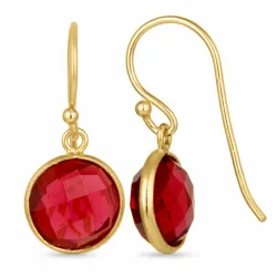 runda röd örhängen i förgyllt silver - Loom Stones