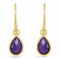 långa droppe ametist örhängen i förgyllt silver - Loom Stones