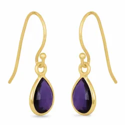 långa droppe ametist örhängen i förgyllt silver - Loom Stones