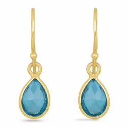 långa droppe akvamarin örhängen i förgyllt silver - Loom Stones