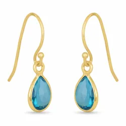 långa droppe akvamarin örhängen i förgyllt silver - Loom Stones