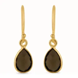 droppe rökfärgad kvarts örhängen i förgyllt silver - Loom Stones