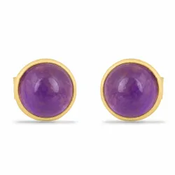 matta runda lila ametist örhängestift i förgyllt silver - Loom Stones