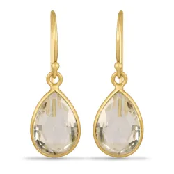 långa droppe kvarts örhängen i förgyllt silver - Loom Stones