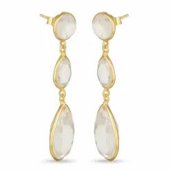 droppformad vita kvarts örhängen i förgyllt silver - Loom Stones