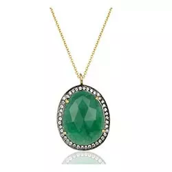 Ovalt grön kvarts hängen med halskedja i förgyllt silver med hängen i förgyllt silver