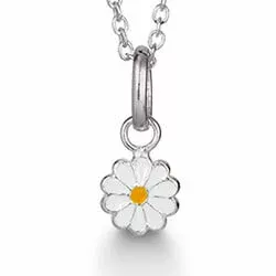 Lille Aagaard blomma hängen med halskedja i silver vit emalj gul emalj
