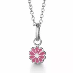 Aagaard blomma hängen med halskedja i silver rosa emalj vit emalj