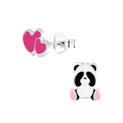 hjärta panda barnörhängen i silver - Little Ones