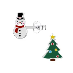 snögubbe emalj barnörhängen i silver - Little Ones