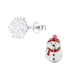 snögubbe emalj barnörhängen i silver - Little Ones
