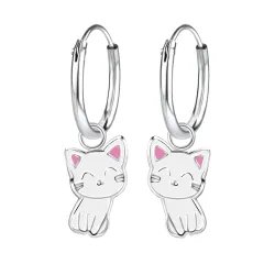 12 mm katter barnörhängen i silver - Little Ones